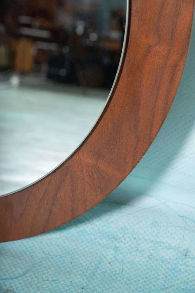 Vintage walnut wall mirror, minimalist from the 1960s.