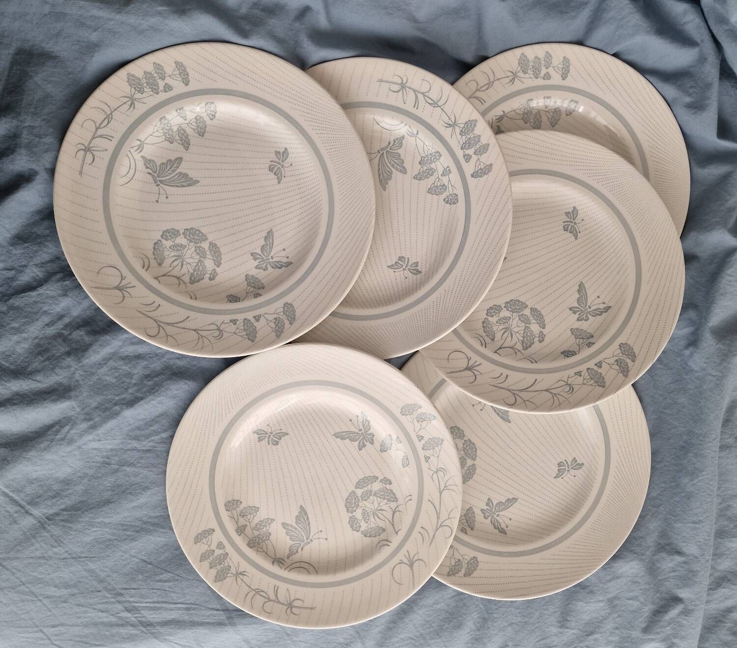 Set of 6 “Butterflies” dinner plates by Wood & Sons Burslem England