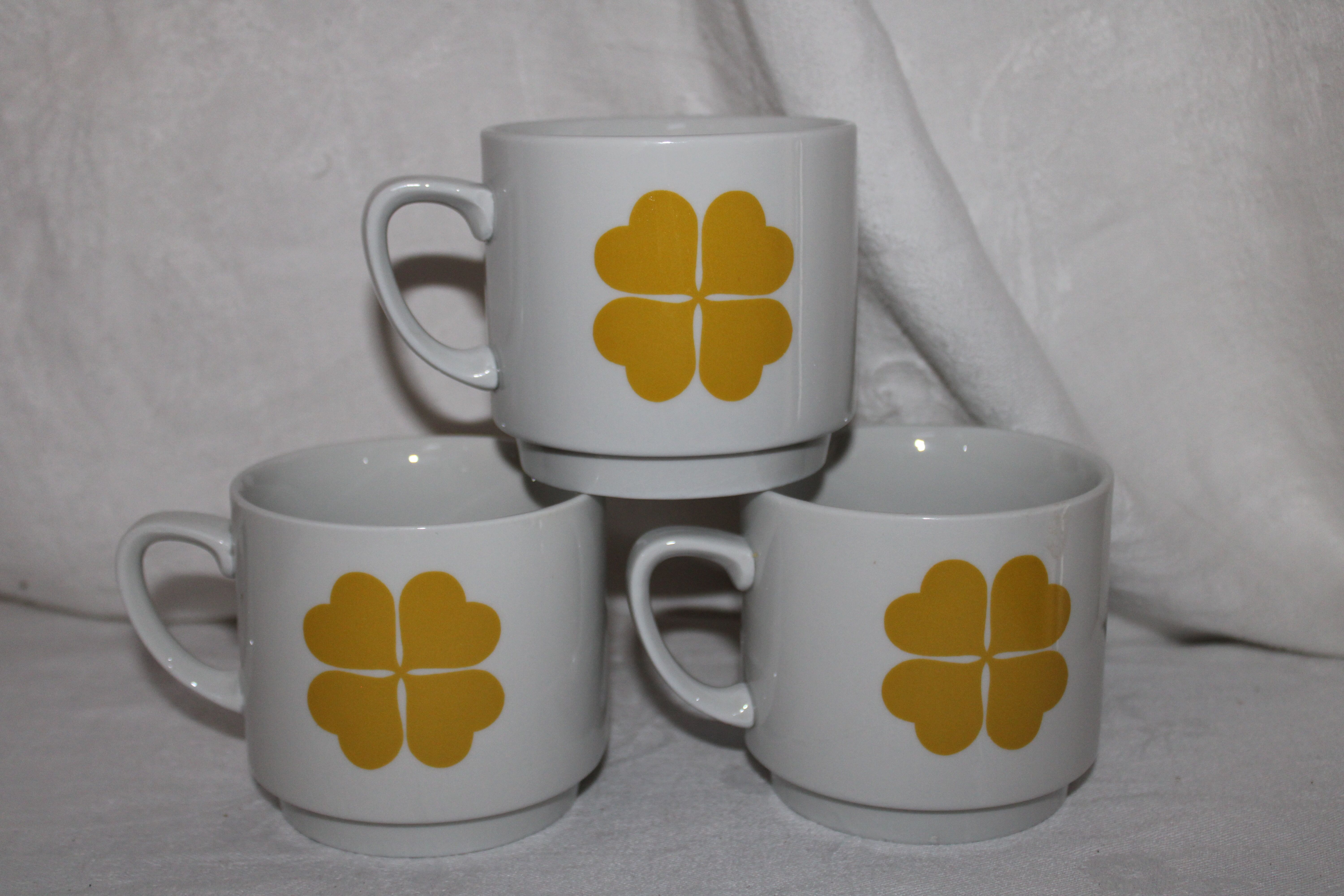 Set of 3 large cups décor 4-leaf clover Monopoli made in Italy
