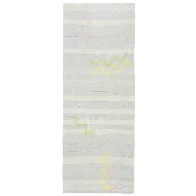 1970s Vintage Turkish Oushak Handmade Wool Cotton Gray Runner Rug 90x341