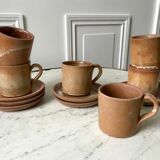 Set of 6 handcrafted stoneware cups and sub-cups 70s