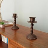 Pair of vintage wrought iron candlesticks