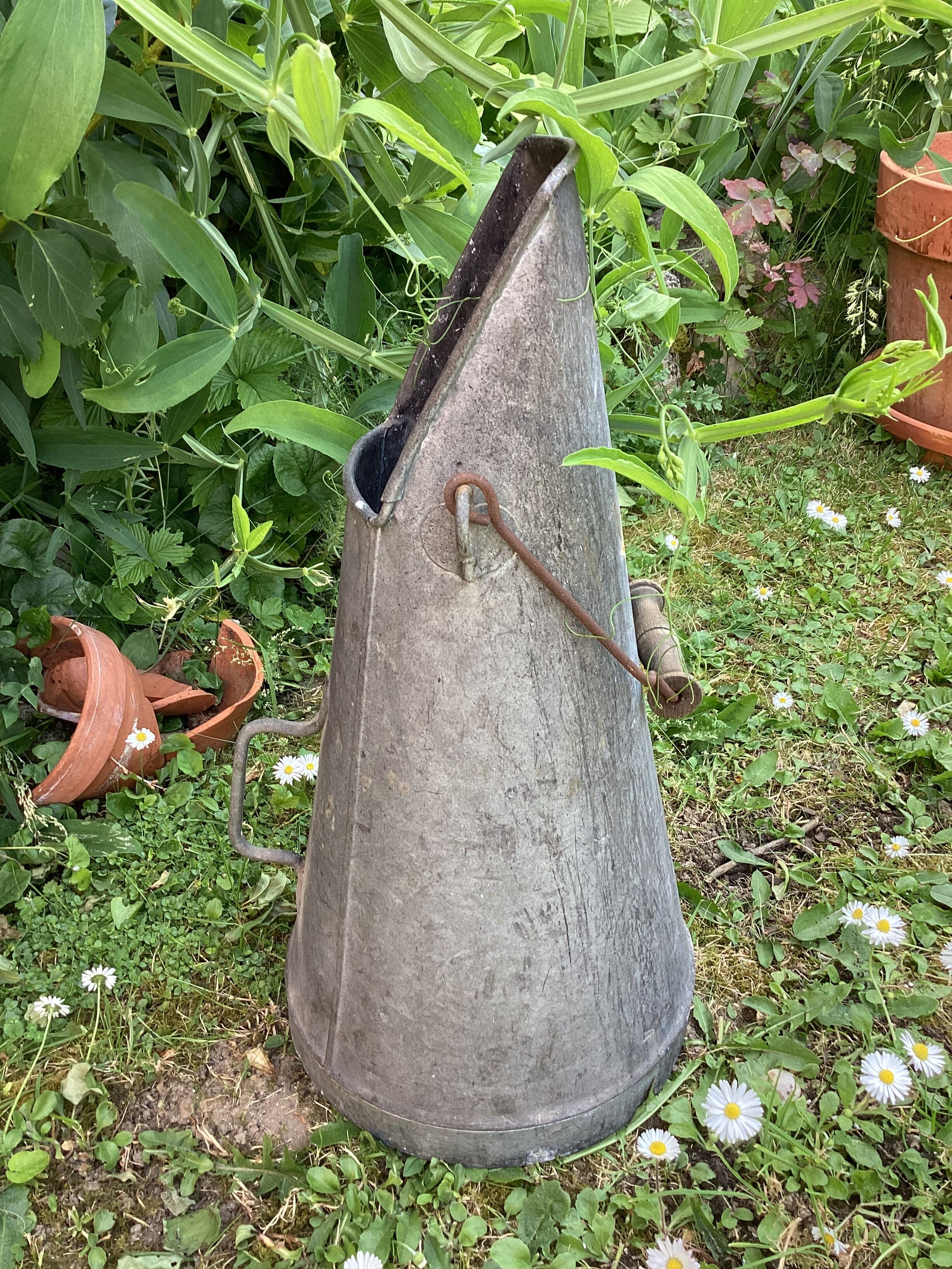 Vintage galvanized zinc coal bucket, conical shape, dimensions: height -50cm - width -25cm