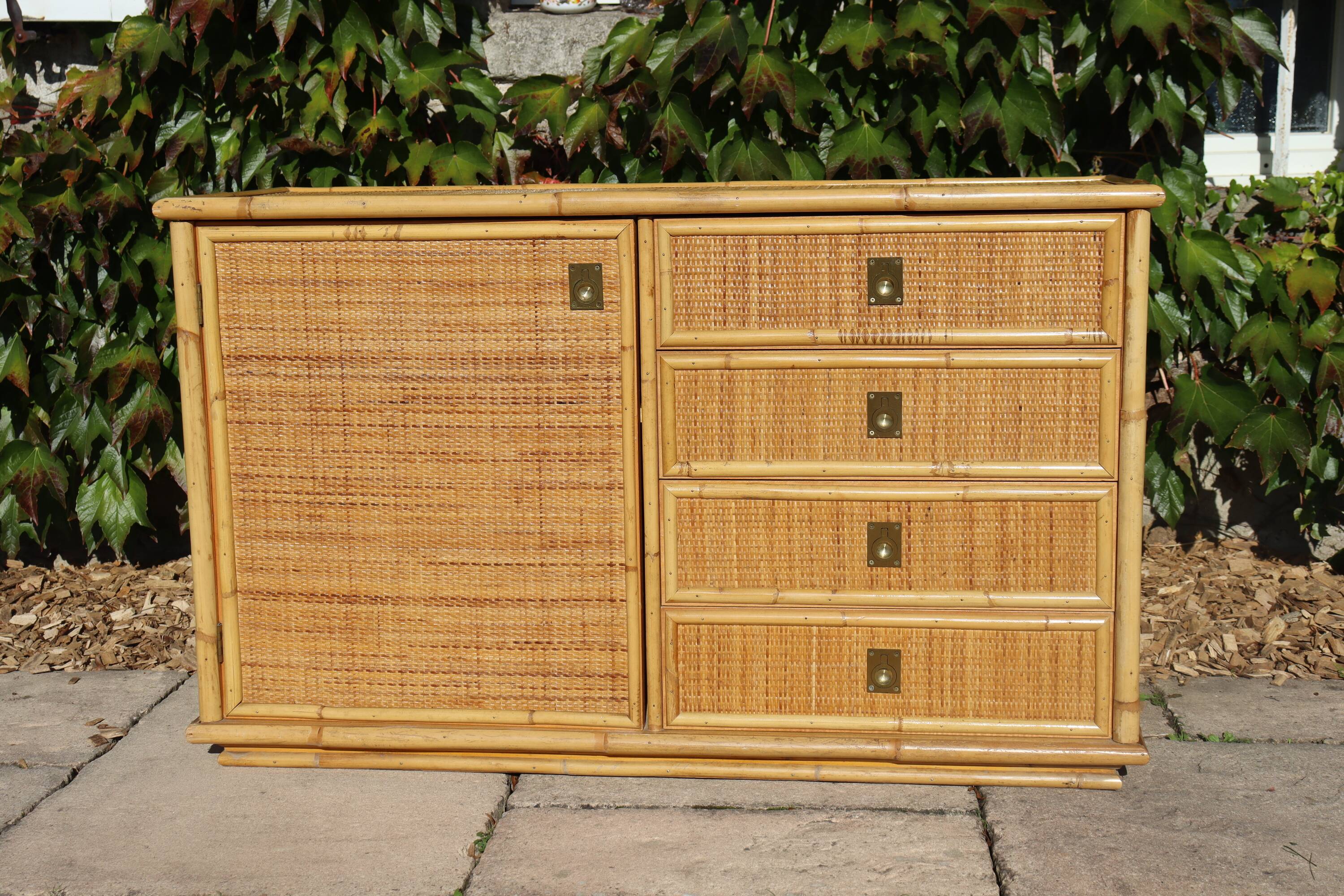 rattan and bamboo sideboard signed by Dal Vera Italy 1960