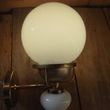 Wall lamp gilded brass globe opaline