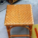 Tabouret rotin et osier, chevet vintage année 70