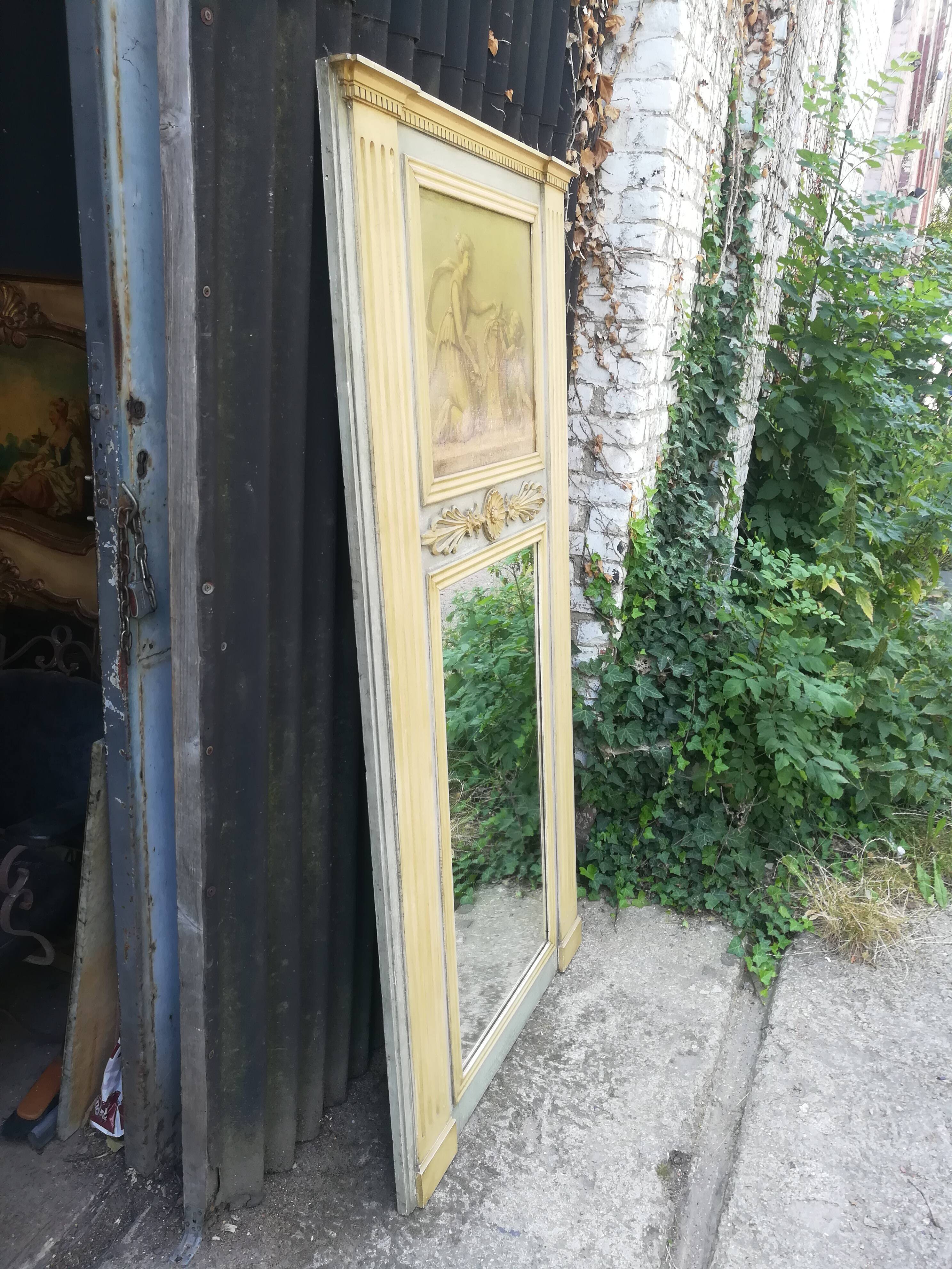 Miroir trumeau style Louis XVI en bois patiné