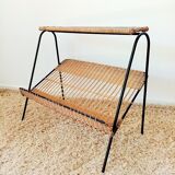 Magazines rack metal shelf and wicker years 50