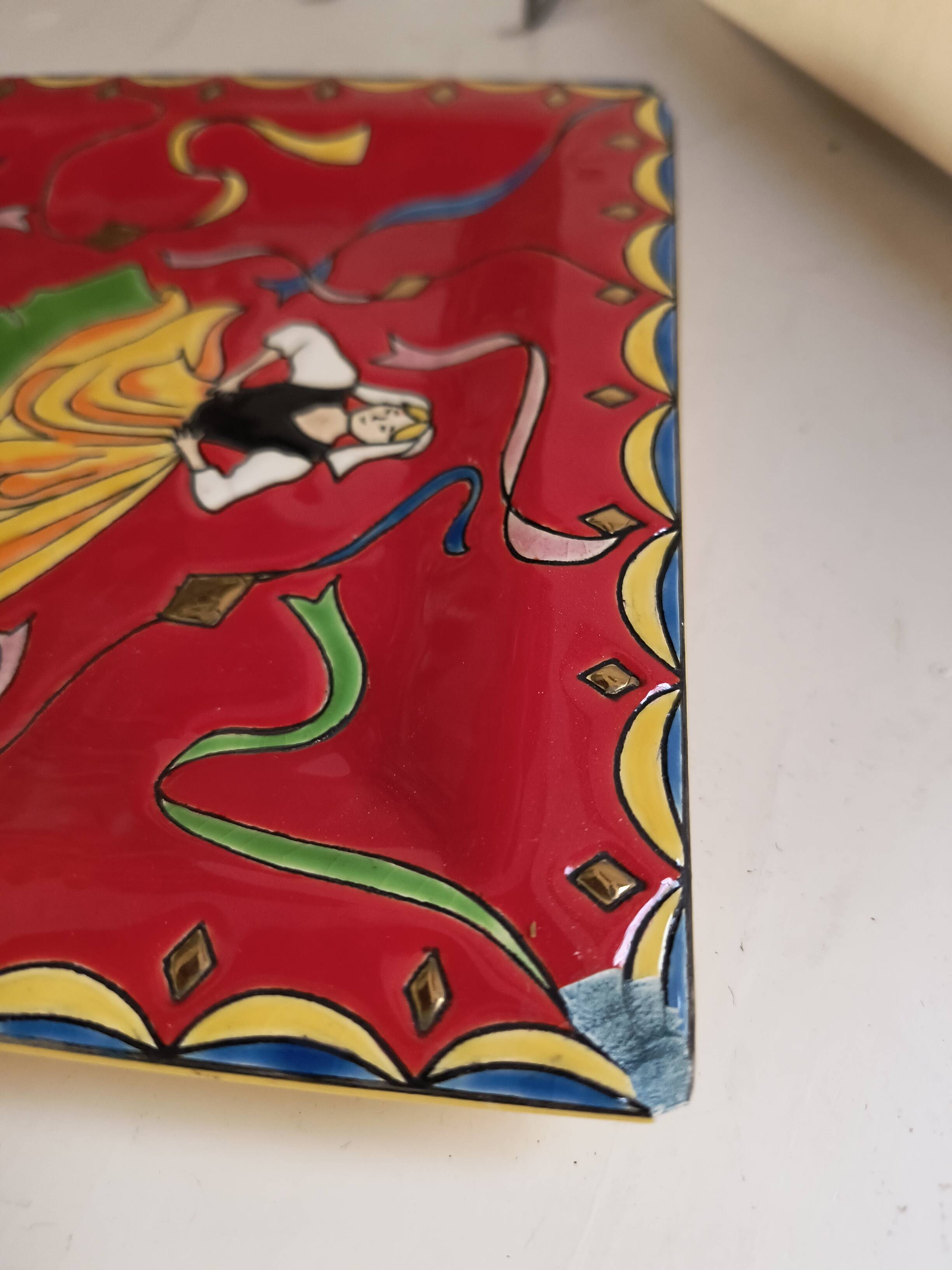 Enamel ashtray from longwy "charming round" by sylvie langet