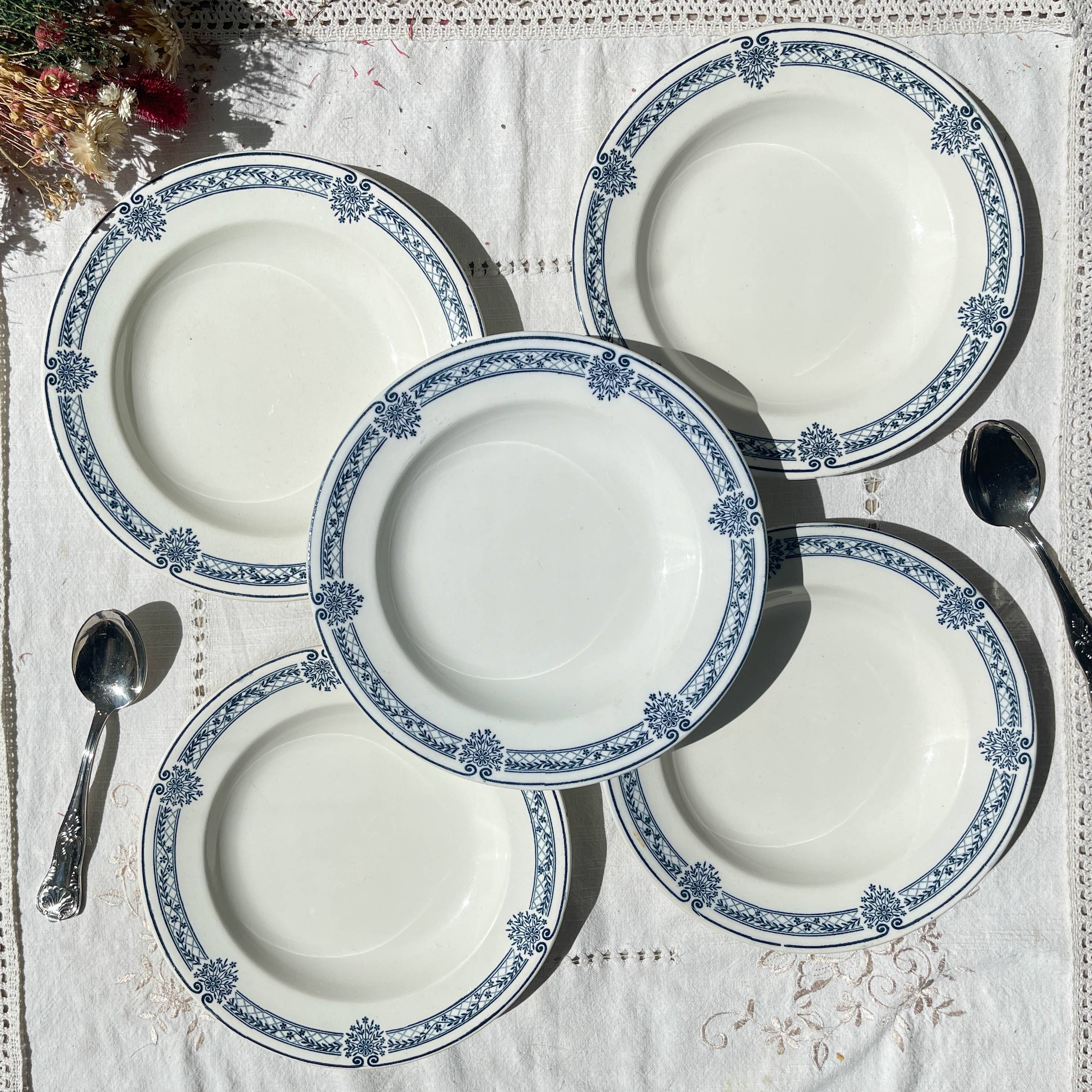 5 Deep plates in blue ironstone Salins, Arbois Ennege model