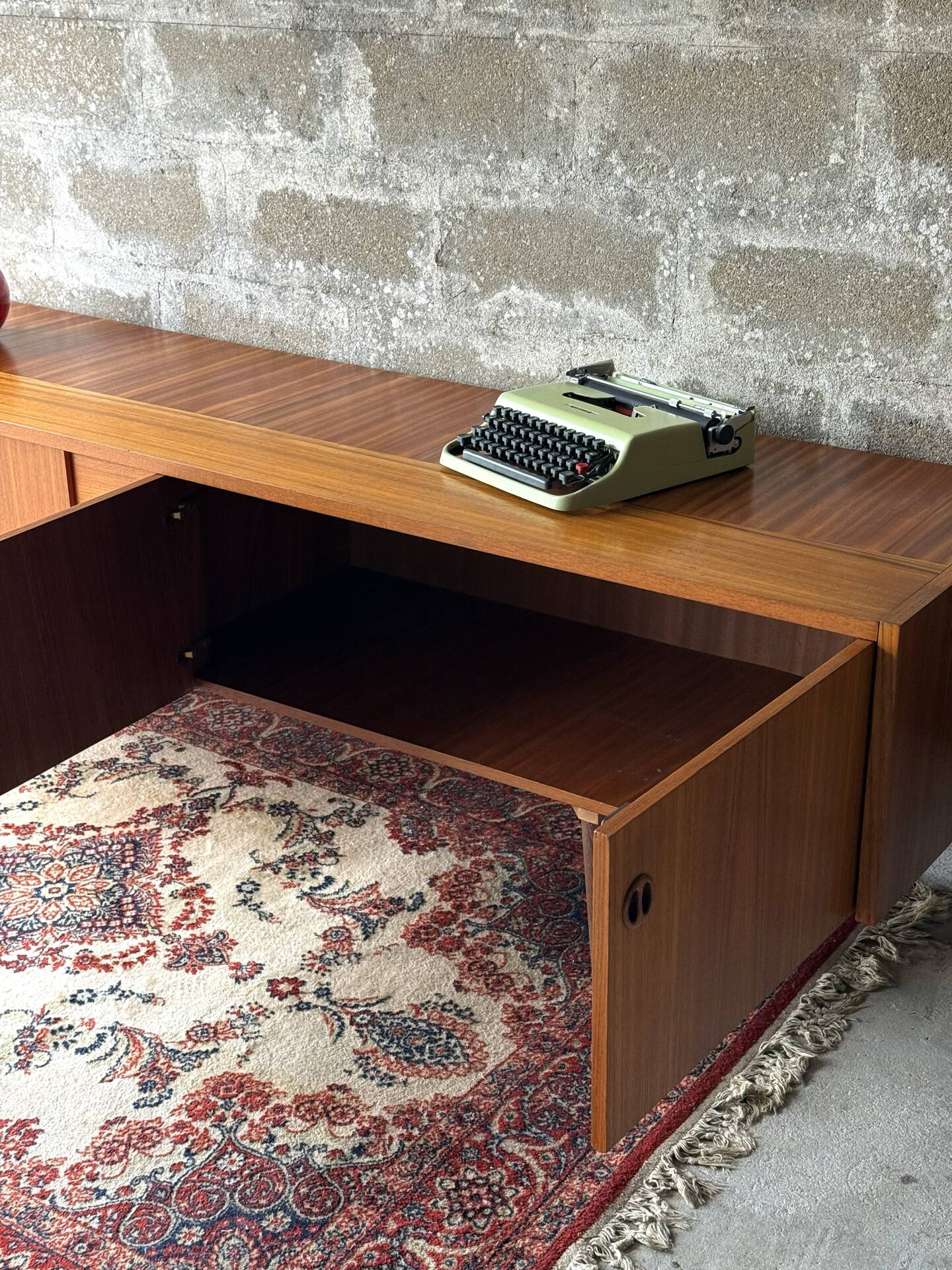 Vintage Scandinavian low sideboard in teak, 1970.