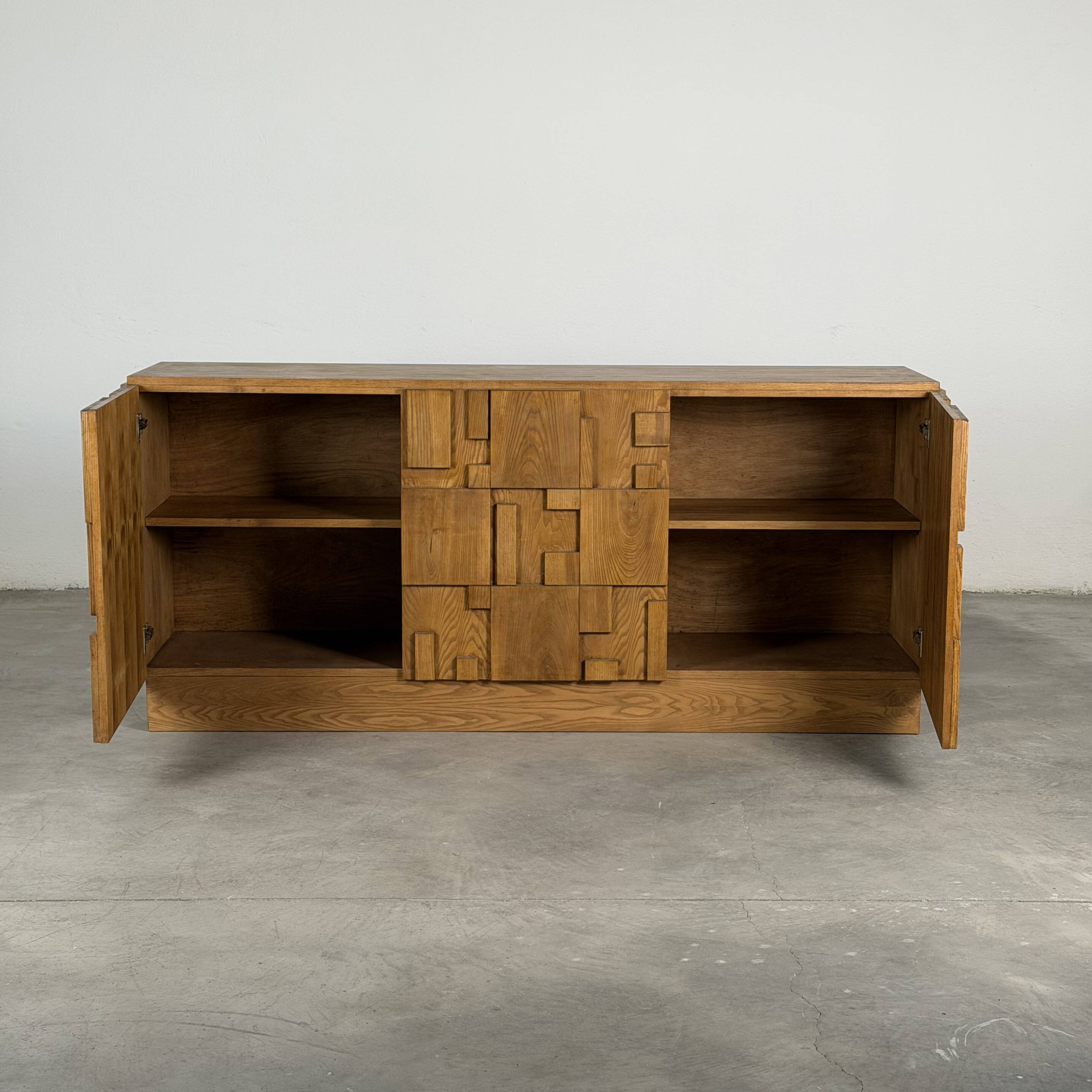 Brutalist Ashwood Sideboard with Sculptural Geometric Front