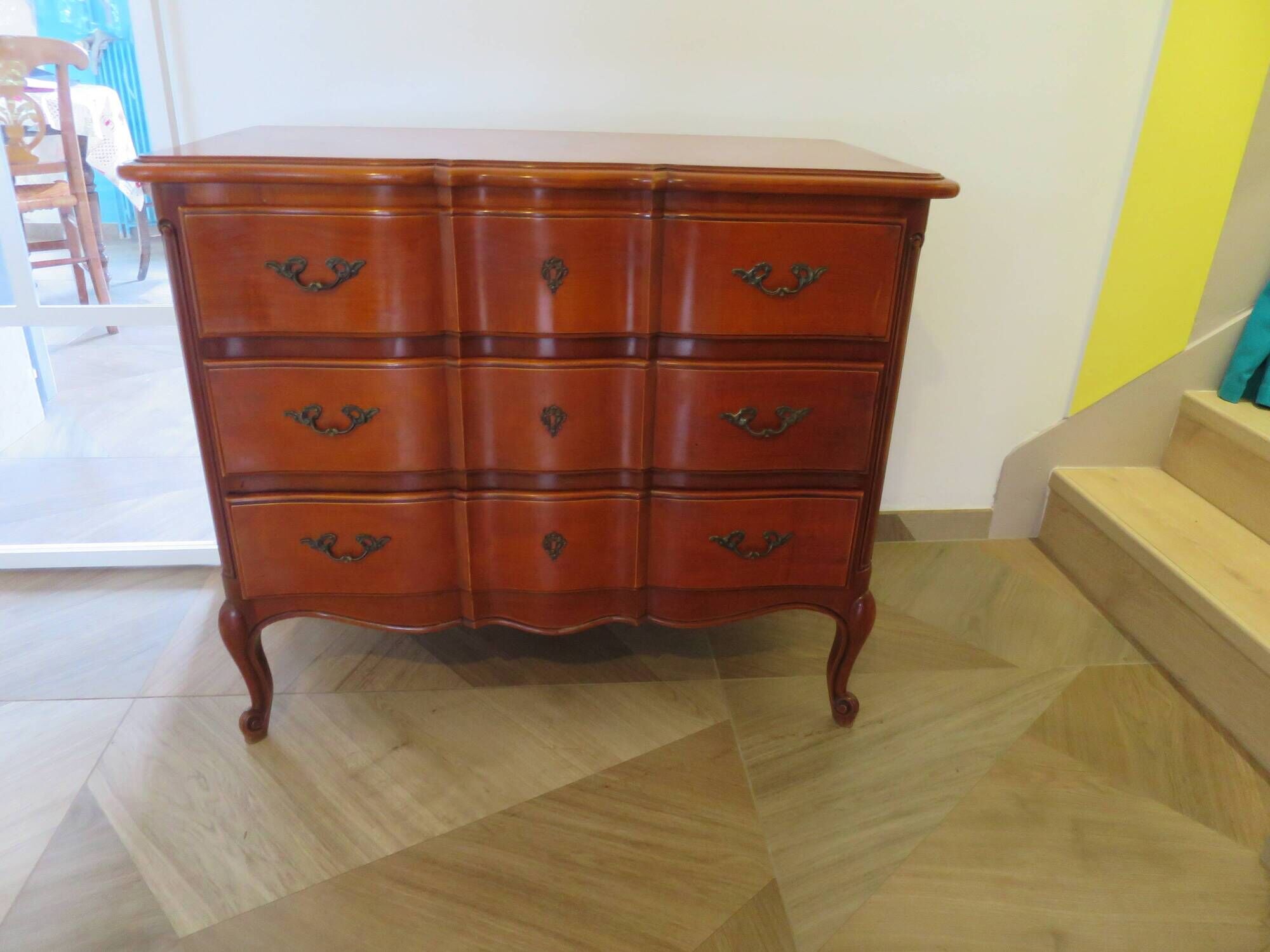 3-drawer chest of drawers in Louis XV style cherry wood, 1980s