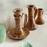 3 vintage handcrafted pottery candle holders