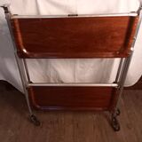 Rolling table, servery, 2 tops in mahogany and aluminum laminate, Textable brand, 50s/60s