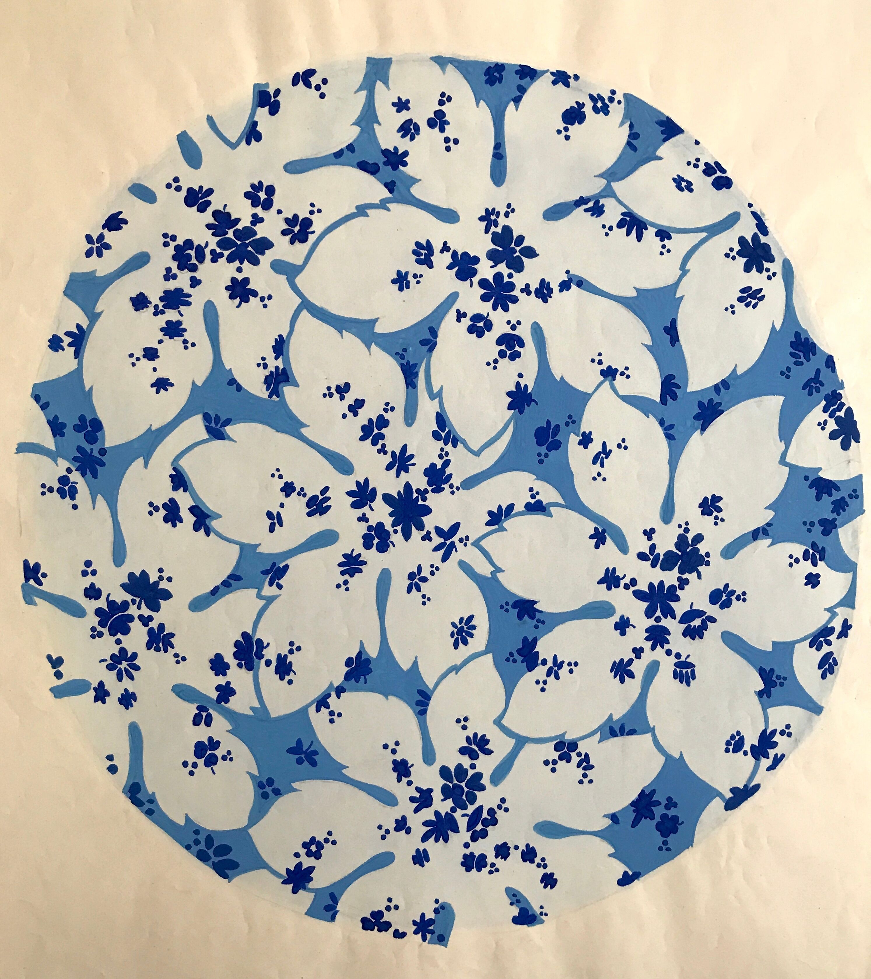 Original gouache on paper by Editions JEHLEM, floral decoration (rosette), twentieth century, Paris