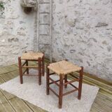 Paire de tabouret assise en paille