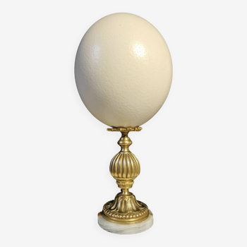 Oeuf d'Autruche, Socle en Bronze et Marbre Blanc (Fin XIXè- Début XXè) H:28 cm l PlaceOddity