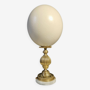 Ostrich Egg, Bronze and White Marble Base (Late 19th - Early 20th) H:28 cm l PlaceOddity