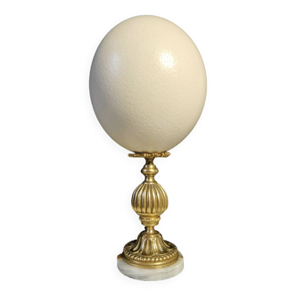 Ostrich Egg, Bronze and White Marble Base (Late 19th - Early 20th) H:28 cm l PlaceOddity