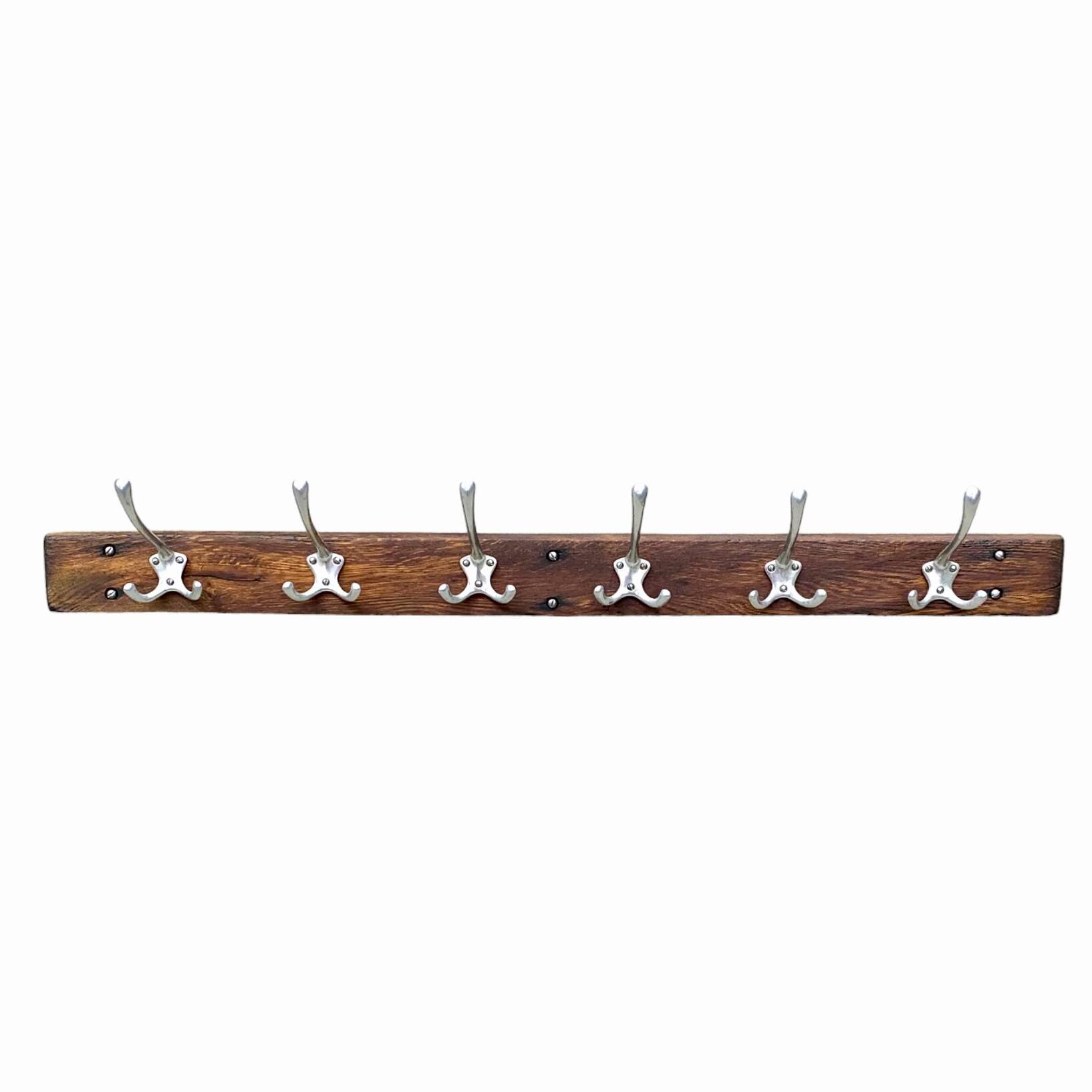 Vintage wall-mounted coat rack in solid wood - 6 hooks