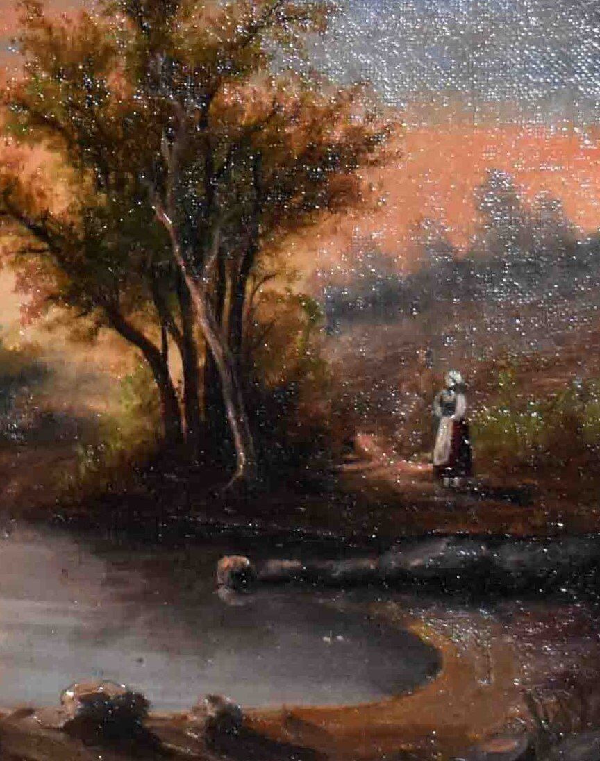 Paysage au fleuve, animé par un personnage ecole française de la fin du xixe