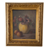 Aquarelle nature morte bouquet de fleurs par L.A. Rigault, XIXe s.