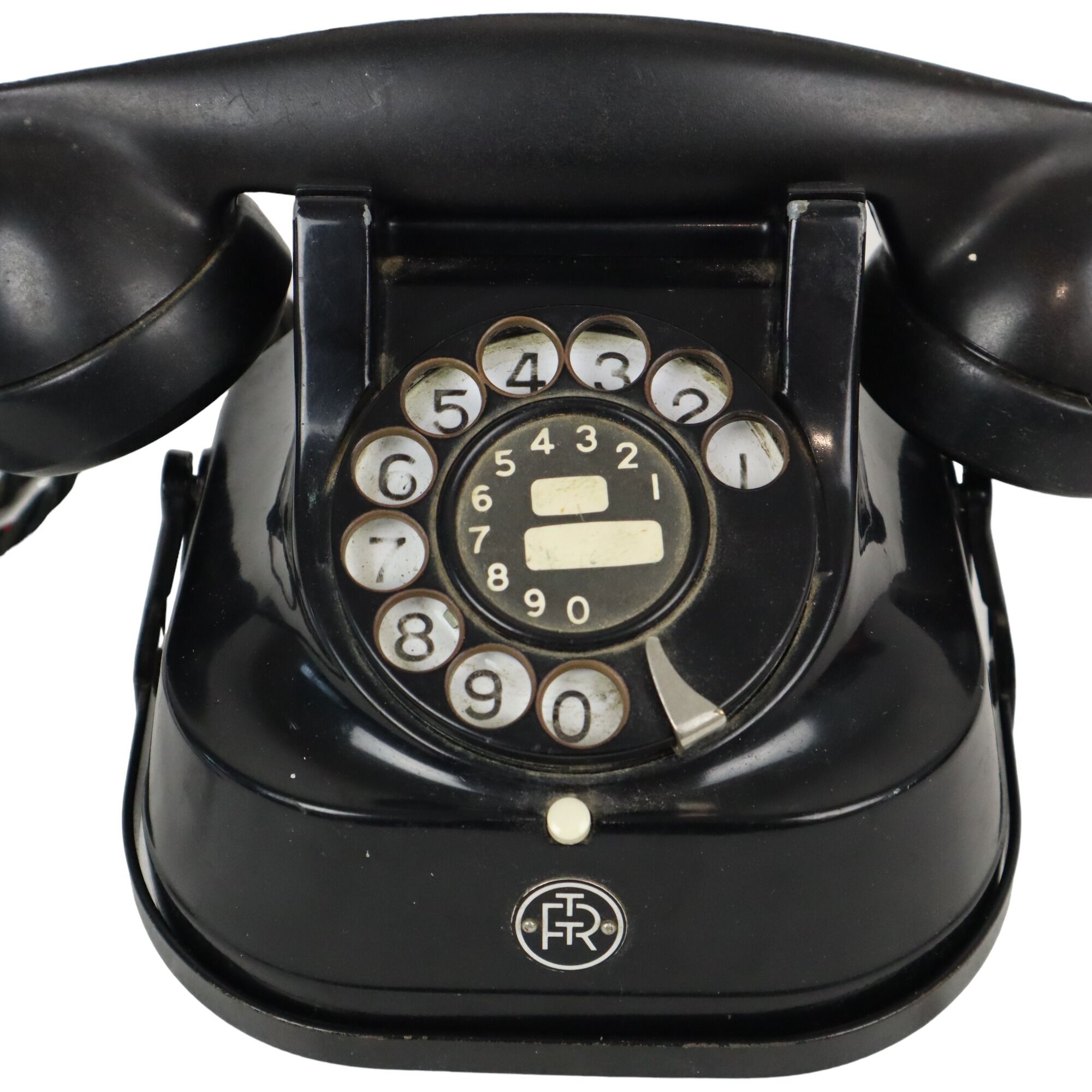 Old rotary dial telephone black metal bakelite rtt 1965