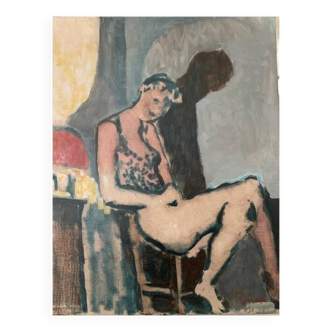 Huile sur toile la jeune femme alanguie II