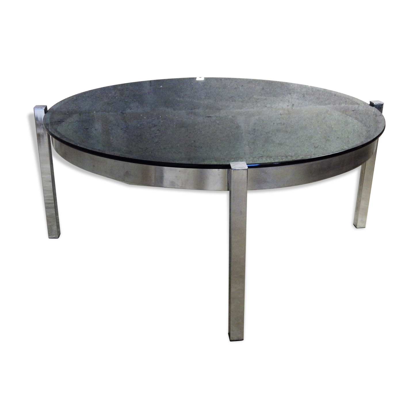 Table low vintage smoked glass and chromed metal