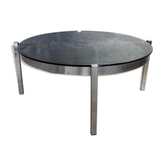 Table low vintage smoked glass and chromed metal