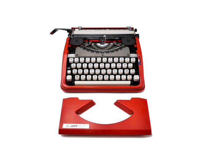 Machine à écrire Japy Baby Cursive (Hermes Baby) rouge révisée ruban neuf