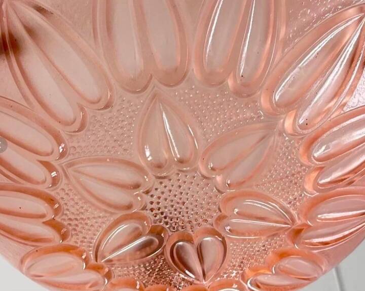 Vintage suspension Marguerite glass pink fabric cords Art Deco