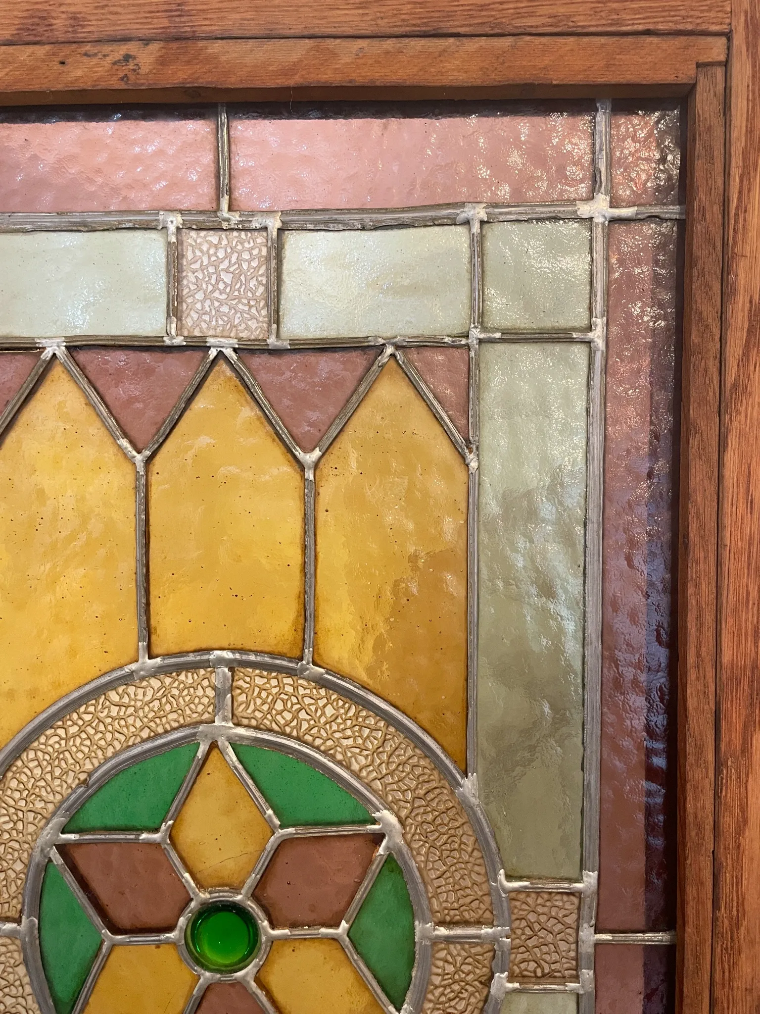 Rare - antique wooden furniture door with art nouveau stained glass