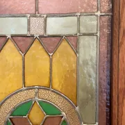Rare - antique wooden furniture door with art nouveau stained glass