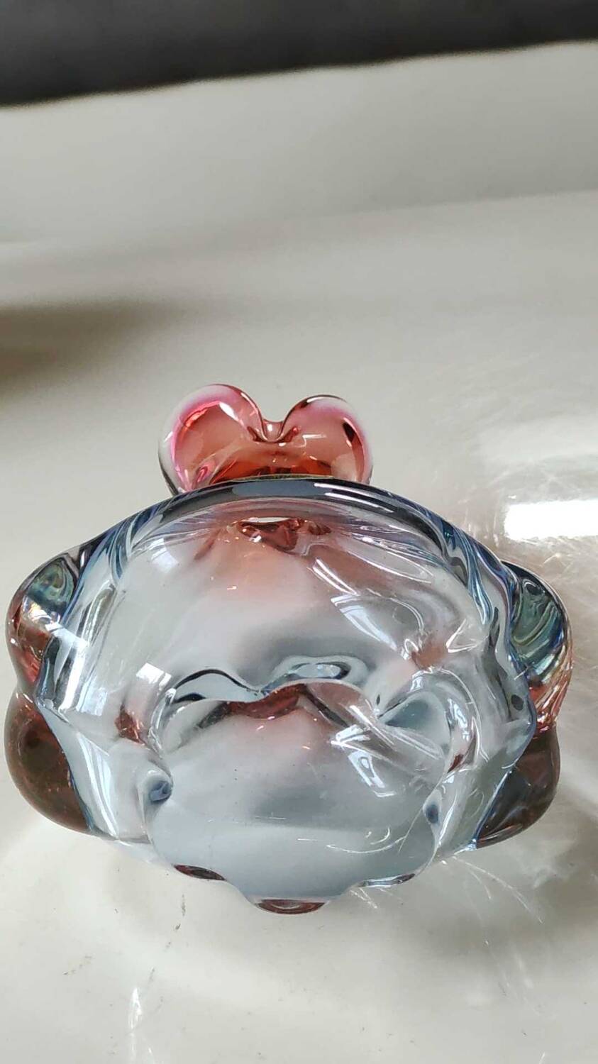 Vintage vase/Lemberg crystal/Nierengarten F. Floral design, polylobed neck. Orange tones. Dim 22 x 14 cm