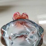 Vintage vase/Lemberg crystal/Nierengarten F. Floral design, polylobed neck. Orange tones. Dim 22 x 14 cm