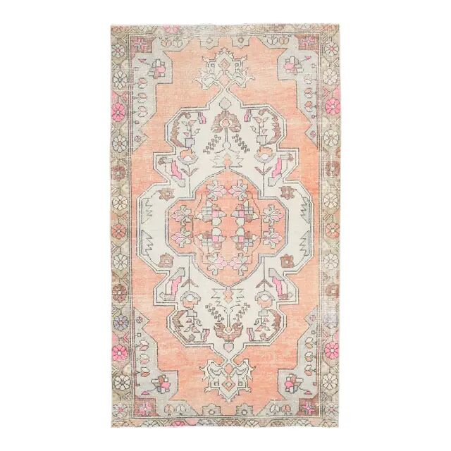 1970s Turkish Oushak Handmade Wool Cotton Orange Area Rug 121x220
