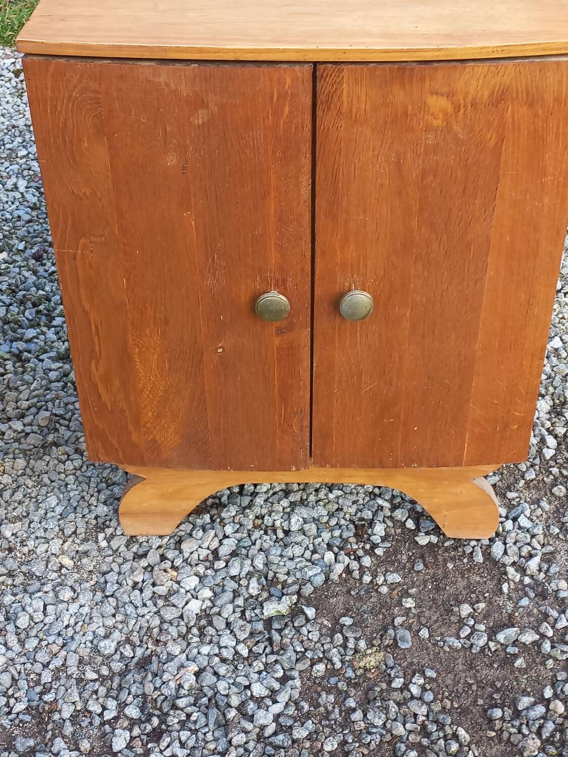 Pair of vintage bedside tables in blond and gilded oak from the 50s