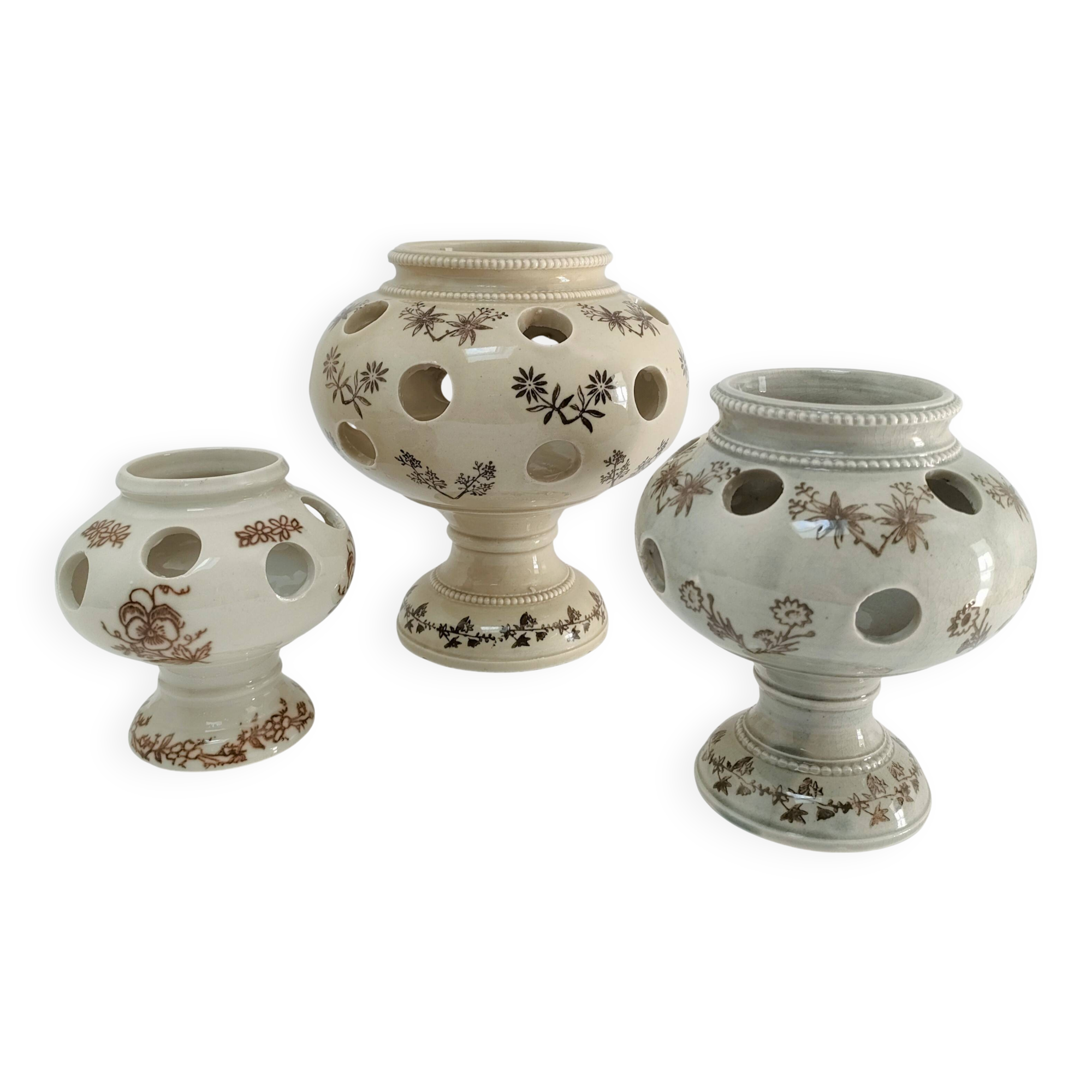 Three Saint-Uze ceramic tealight candle holders, early 20th century