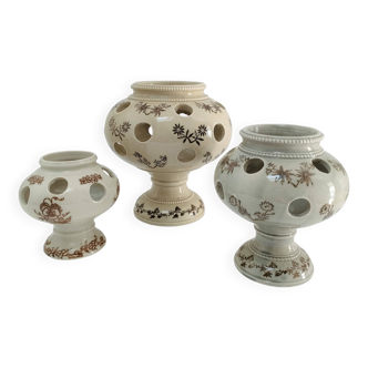 Three Saint-Uze ceramic tealight candle holders, early 20th century
