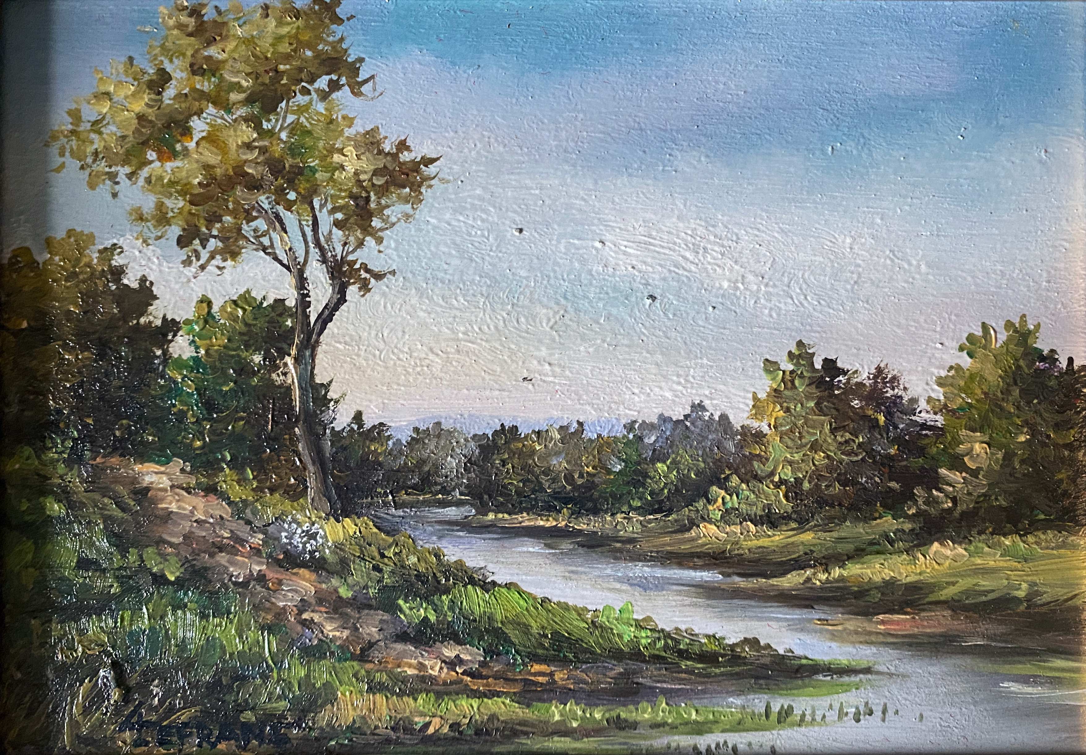 Paintings during HSP "Animated landscapes / river" signed Lefranc + frame XX°