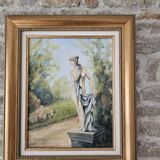 Oil on Canvas - Statue in a Park Signed Devaud