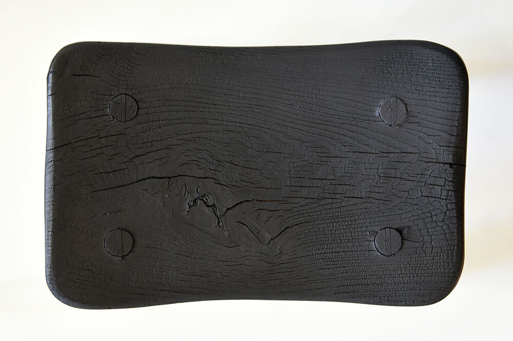 Japanese style wooden stool with burnt wood finish shou-sugi-ban