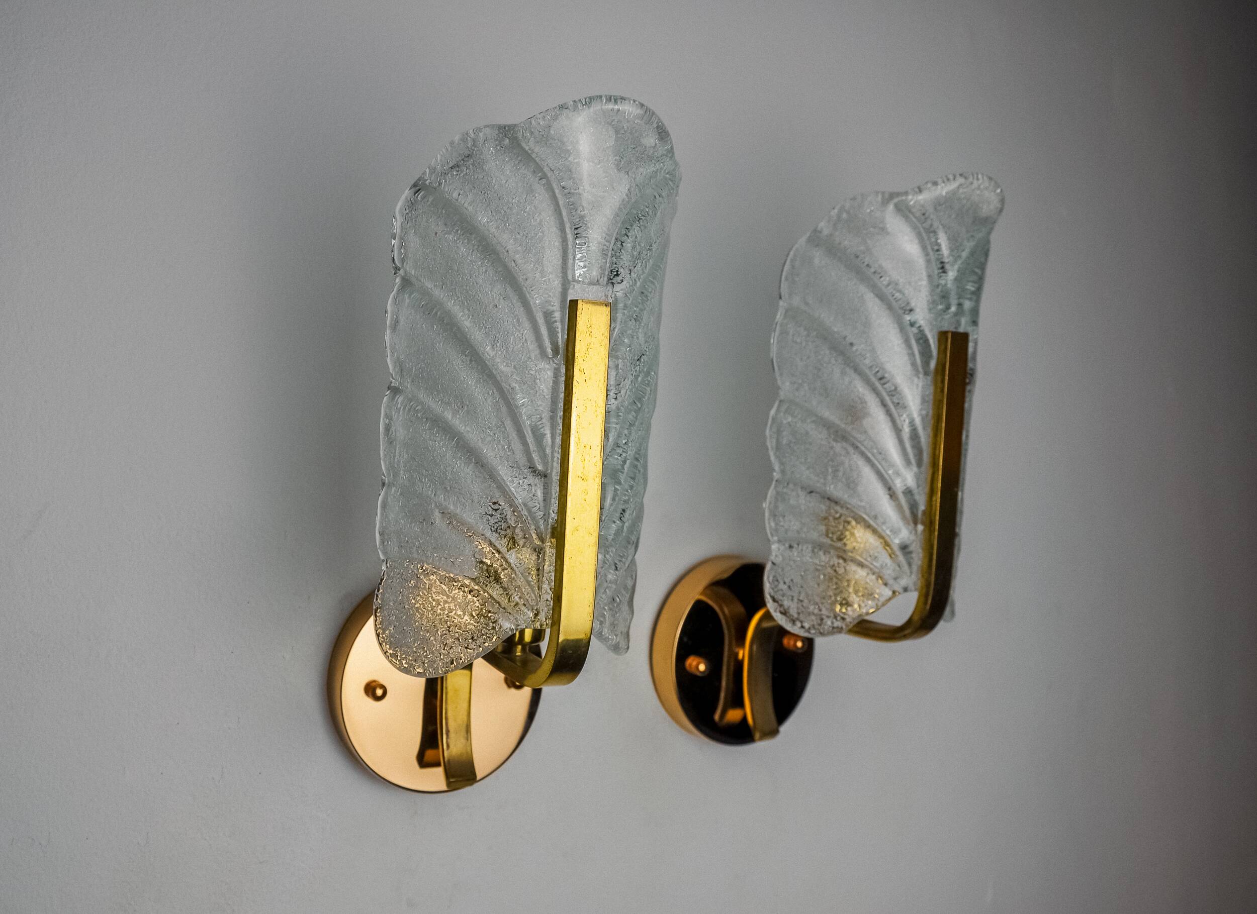 Pair of "leaf" sconces by Carl Fagerlund, Murano glass, Germany, 1970