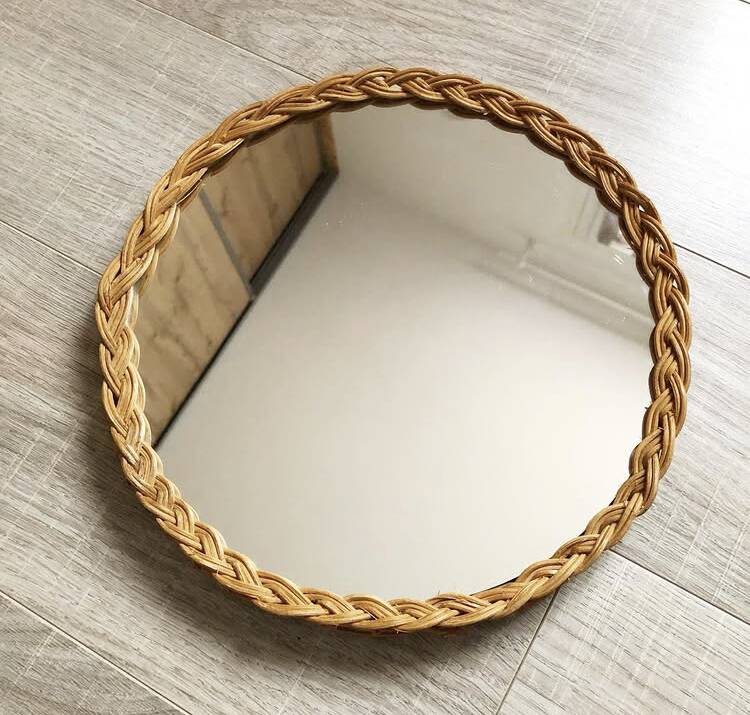 Vintage woven rattan mirror