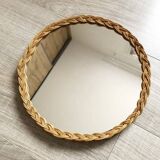 Vintage woven rattan mirror