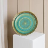 Green Turquoise Gradient Ceramic Bowl with Organic Shape, Large Danish Studio Piece, 1970s
