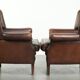 Set of 2 subtle sheepskin wingback armchairs in English style