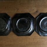 Set of 3 octagonal glazed earthenware plates with Biot pearls 1950